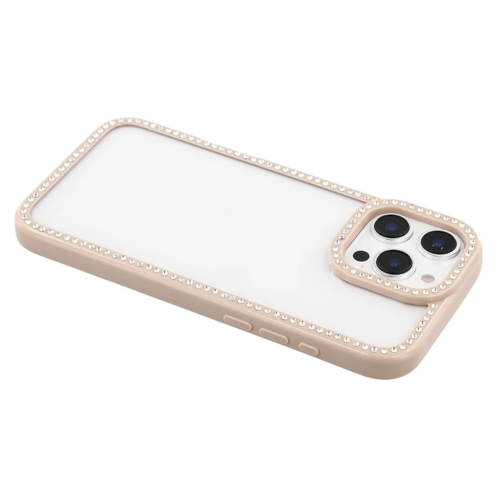 For iPhone 16 Pro Max Case Sparkling Rhinestone Decor TPU + PC Clear Phone Back Cover - Brown - 5