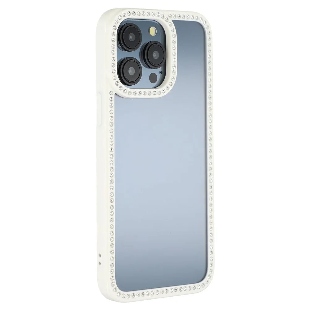 For iPhone 15 Pro Phone Case Sparkling Rhinestone Decor TPU + PC Clear Back Cover - White - 1