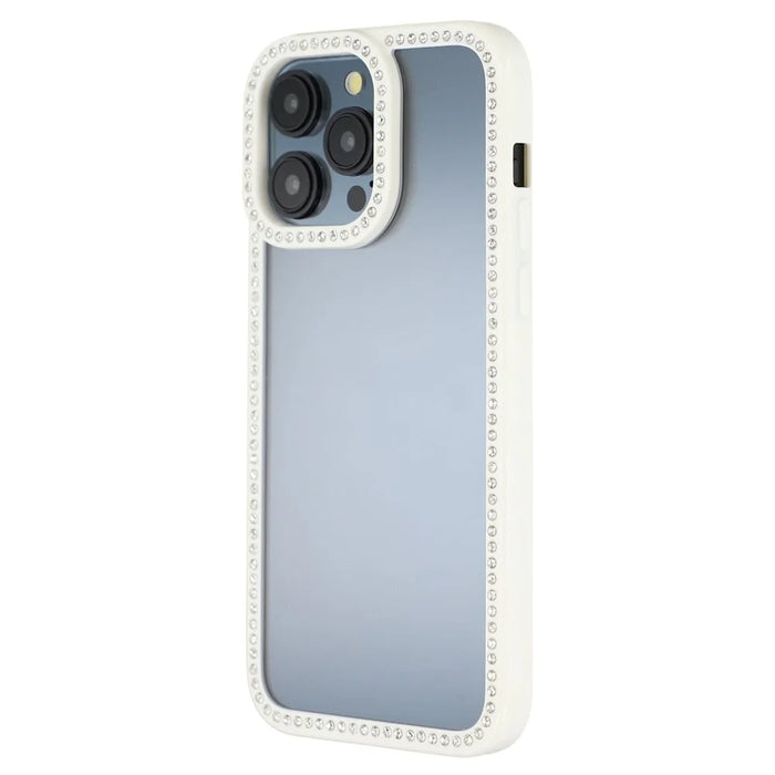For iPhone 15 Pro Phone Case Sparkling Rhinestone Decor TPU + PC Clear Back Cover - White - 3