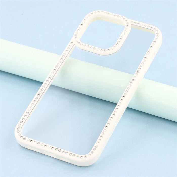 For iPhone 15 Pro Phone Case Sparkling Rhinestone Decor TPU + PC Clear Back Cover - White - 7