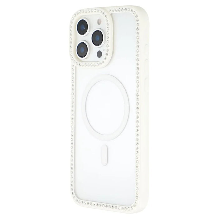 For iPhone 16 Pro Max Case Compatible with MagSafe Sparkling Rhinestone Decor TPU + PC Clear Phone Back Cover - White - 4
