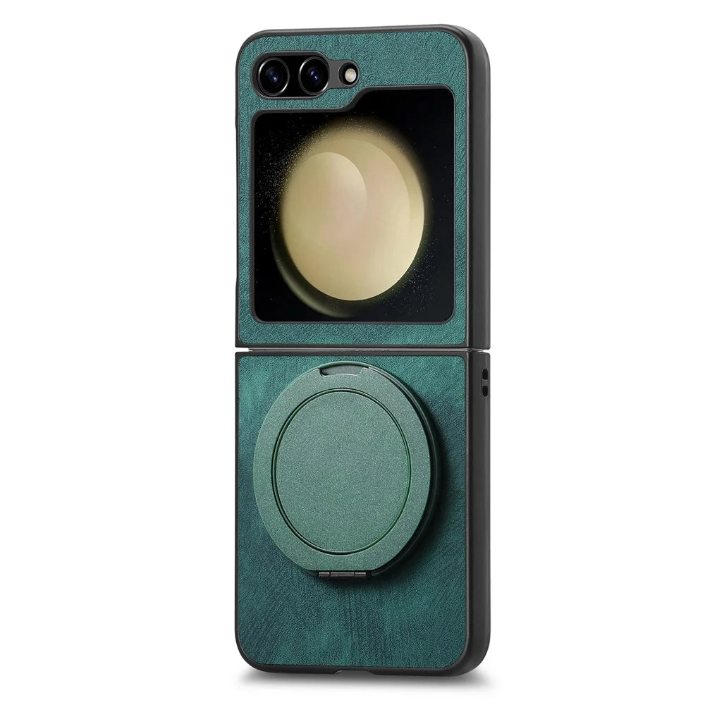 For Samsung Galaxy Z Flip7 FE 5G / Z Flip6 5G Phone Case with Rotating Kickstand Stress Relief Retro Leather Back Cover - Green - 2