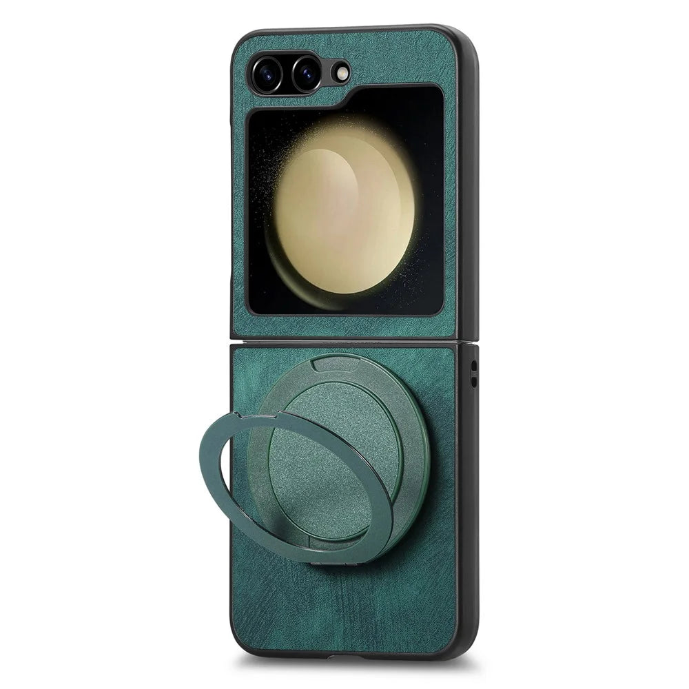 For Samsung Galaxy Z Flip7 FE 5G / Z Flip6 5G Phone Case with Rotating Kickstand Stress Relief Retro Leather Back Cover - Green - 3