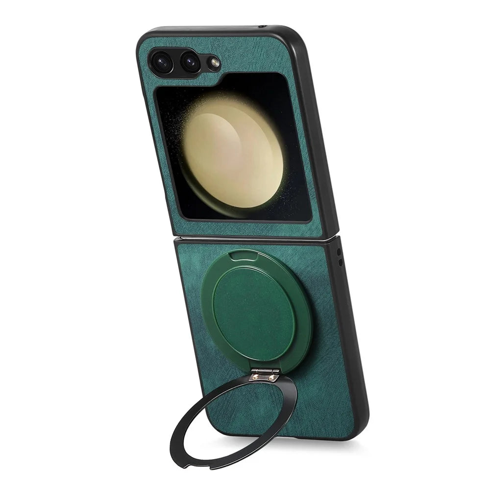For Samsung Galaxy Z Flip7 FE 5G / Z Flip6 5G Phone Case with Rotating Kickstand Stress Relief Retro Leather Back Cover - Green - 4