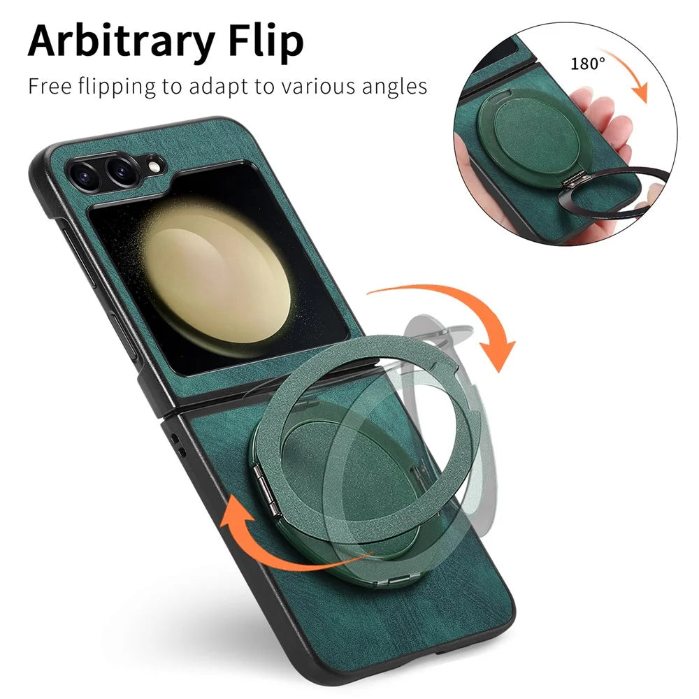 For Samsung Galaxy Z Flip7 FE 5G / Z Flip6 5G Phone Case with Rotating Kickstand Stress Relief Retro Leather Back Cover - Green - 7