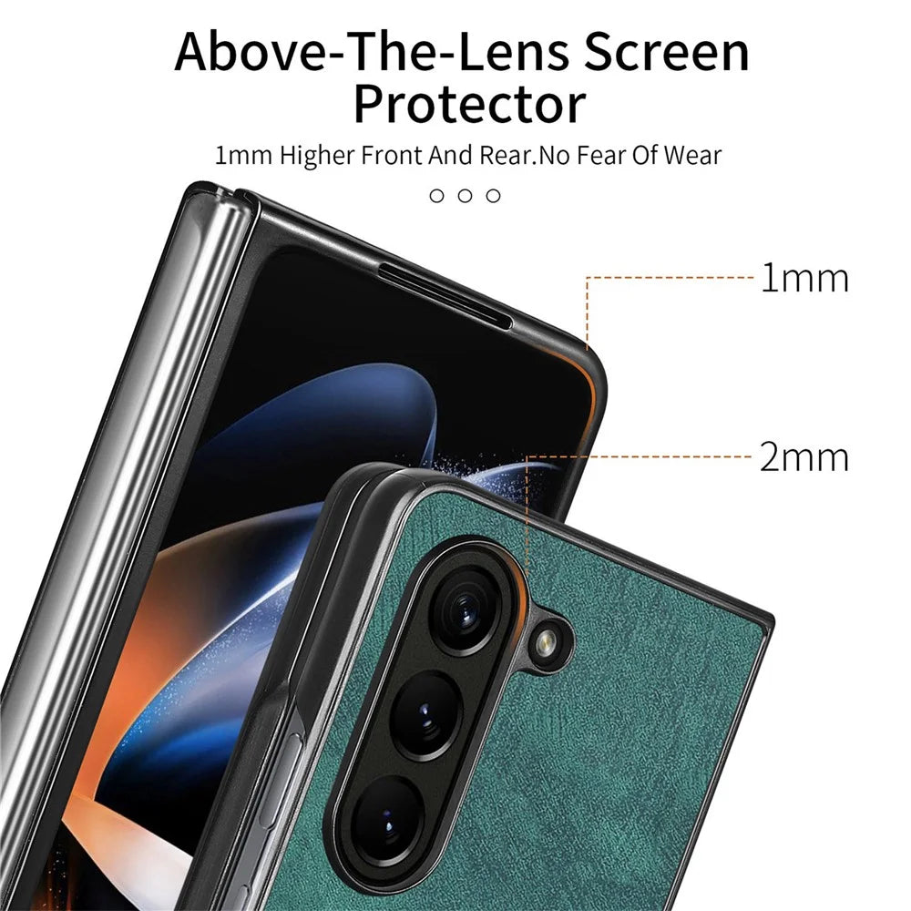 For Samsung Galaxy Z Fold6 5G Phone Case with Rotating Kickstand Stress Relief Retro Leather Back Cover - Green - 7