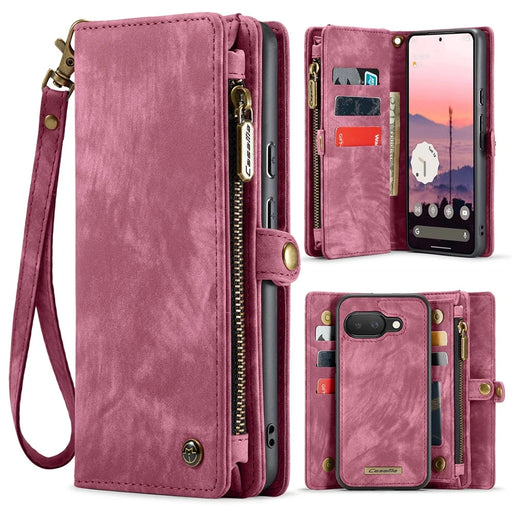 CASEME For Google Pixel 9a Phone Cases  008 Leather Cover with Detachable Wallet and Strap - Red - 1