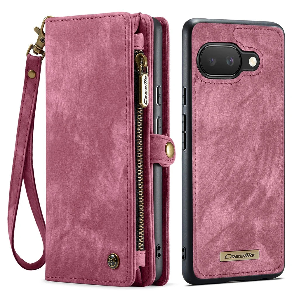 CASEME For Google Pixel 9a Phone Cases  008 Leather Cover with Detachable Wallet and Strap - Red - 2