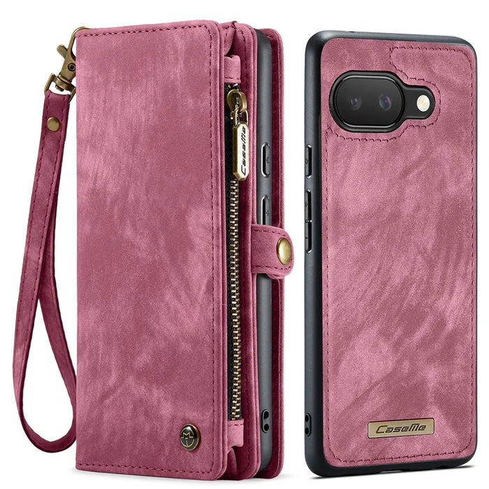 CASEME For Google Pixel 9a Phone Cases  008 Leather Cover with Detachable Wallet and Strap - Red - 2