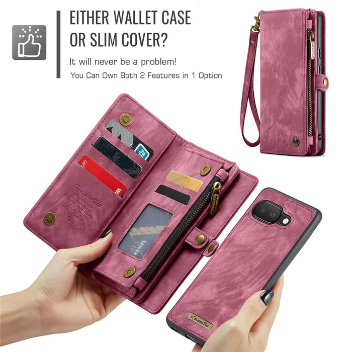 CASEME For Google Pixel 9a Phone Cases  008 Leather Cover with Detachable Wallet and Strap - Red - 6