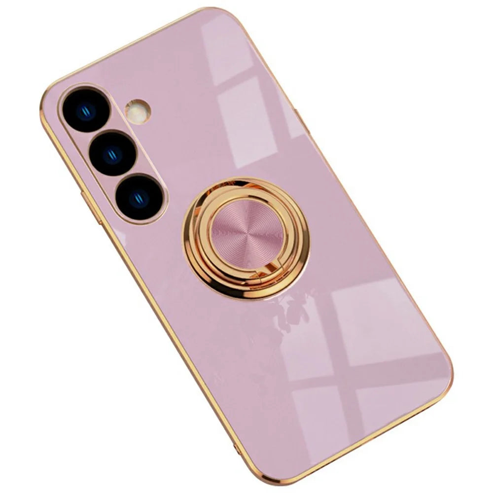 For Samsung Galaxy S24 Case Precise Cutouts 6D Electroplating TPU Phone Cover with Ring Holder - Light Purple - 1