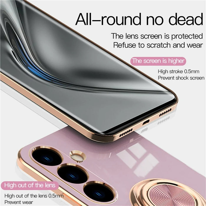 For Samsung Galaxy S24 Case Precise Cutouts 6D Electroplating TPU Phone Cover with Ring Holder - Light Purple - 5