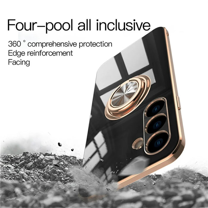 For Samsung Galaxy S24 FE Case Precise Cutouts 6D Electroplating TPU Phone Cover with Ring Holder - Light Purple - 7