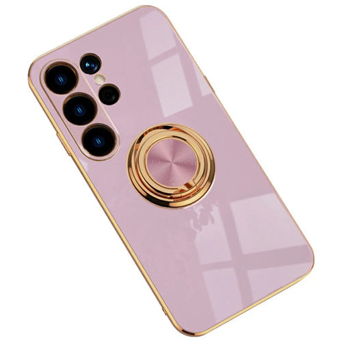 For Samsung Galaxy S24 Ultra Case Precise Cutouts 6D Electroplating TPU Phone Cover with Ring Holder - Light Purple - 1