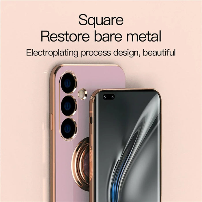 For Samsung Galaxy A35 5G Case Precise Cutouts 6D Electroplating TPU Phone Cover with Ring Holder - Light Purple - 6