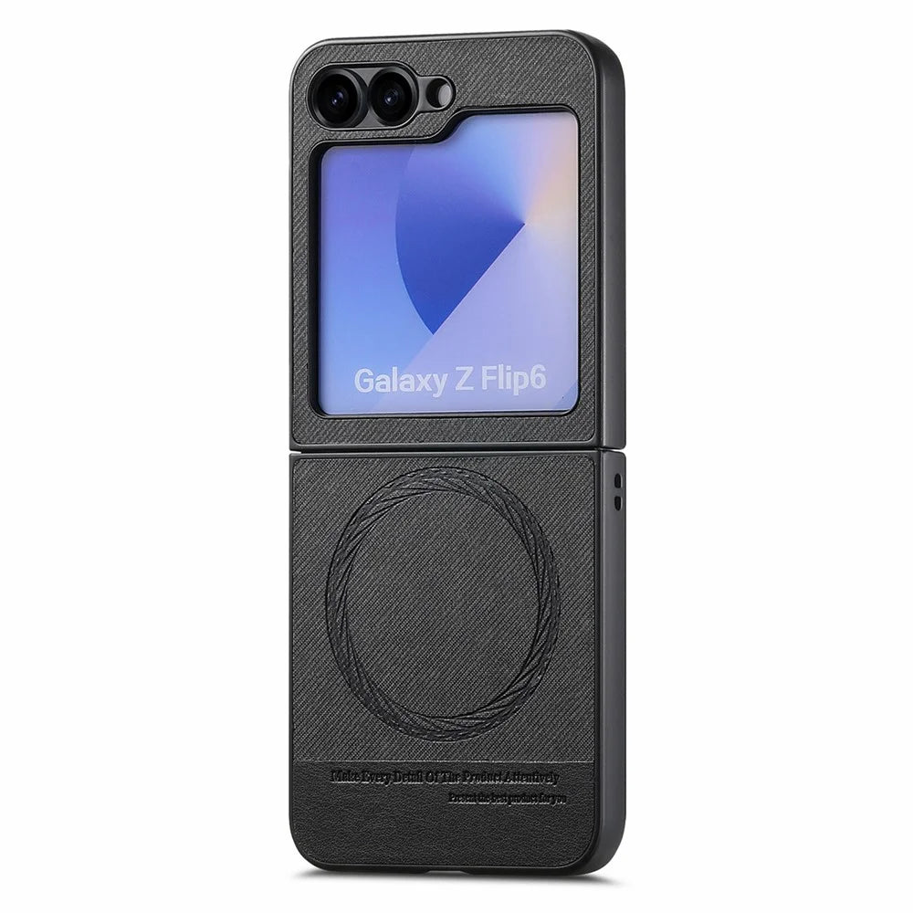 For Samsung Galaxy Z Flip7 FE 5G / Z Flip6 5G Magnetic Case Denim Texture Leather Back Cover - Black - 2