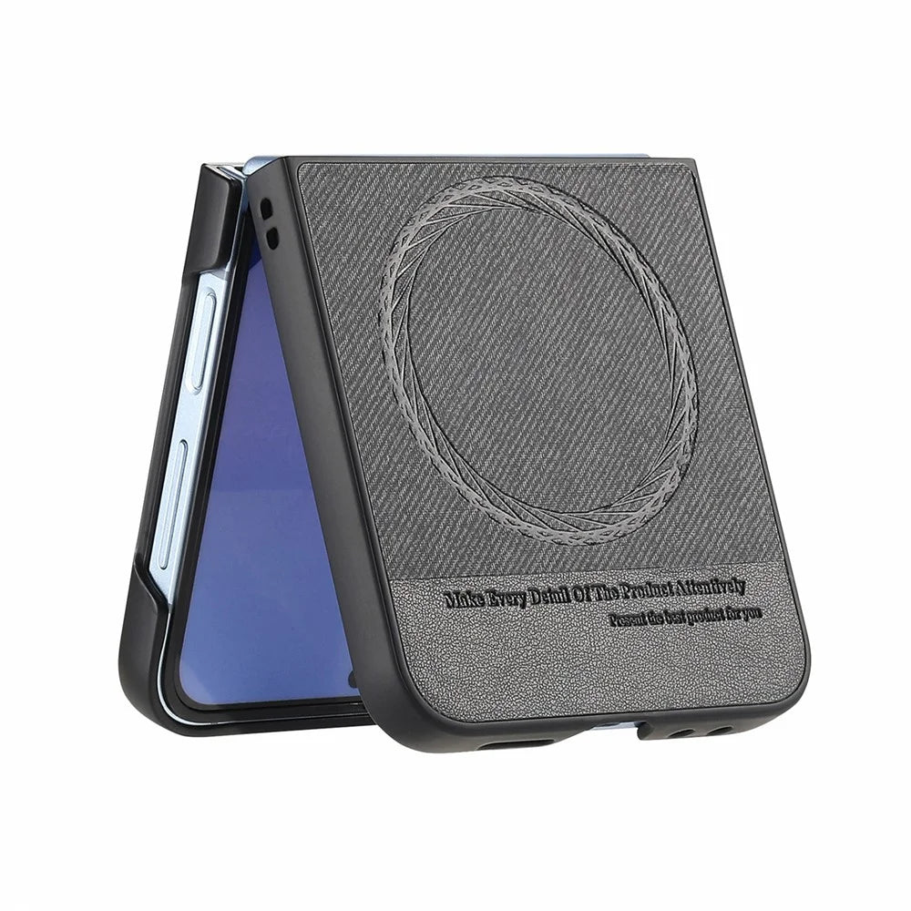 For Samsung Galaxy Z Flip7 FE 5G / Z Flip6 5G Magnetic Case Denim Texture Leather Back Cover - Black - 4