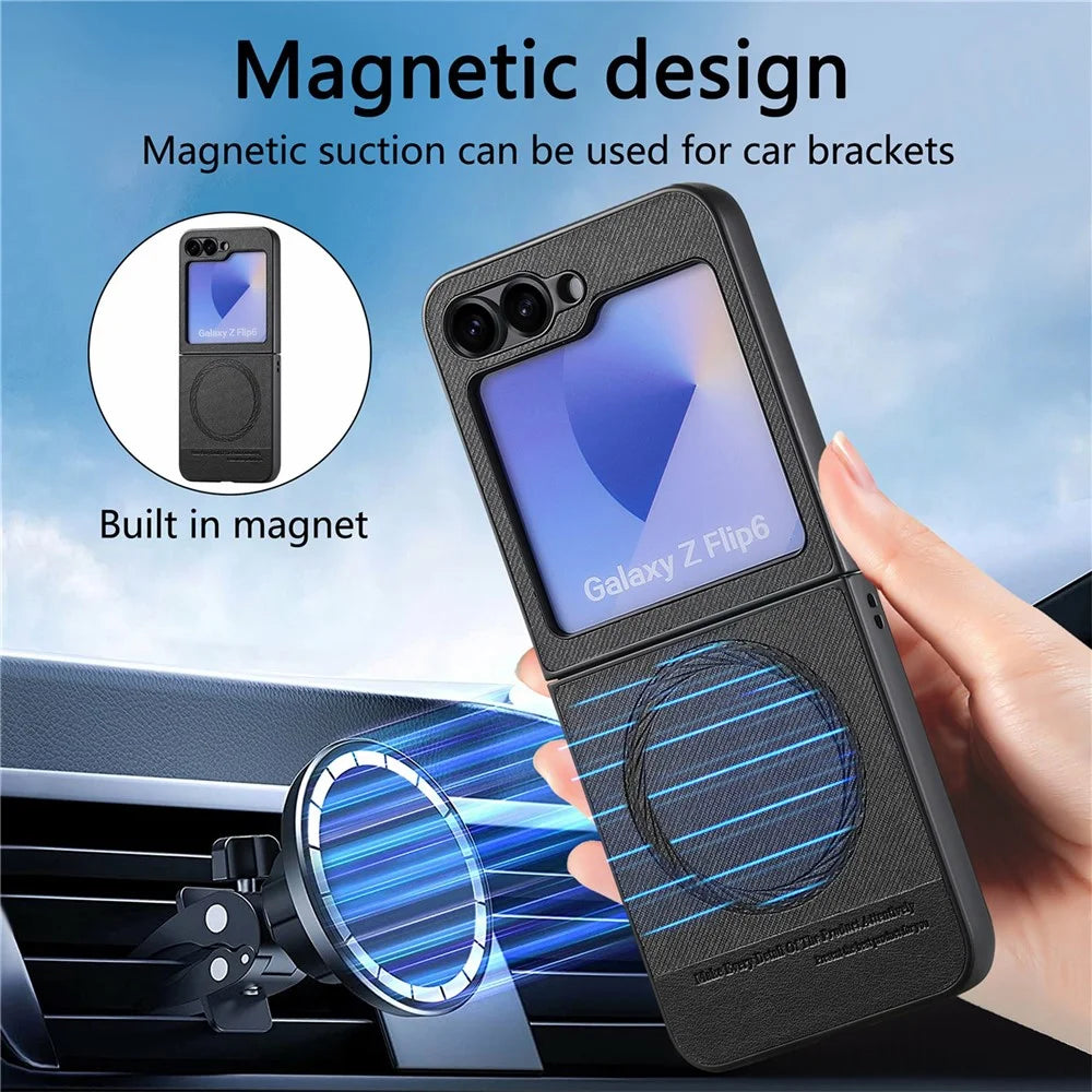 For Samsung Galaxy Z Flip7 FE 5G / Z Flip6 5G Magnetic Case Denim Texture Leather Back Cover - Black - 7