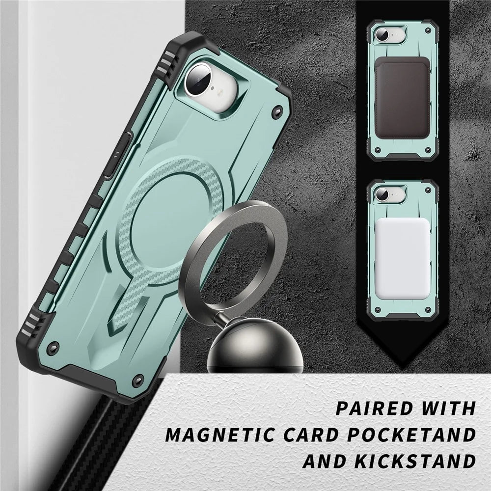 For iPhone 17e / 16e Case Compatible with MagSafe Four Corner Airbags PC + TPU Phone Cover - Midnight Green - 2