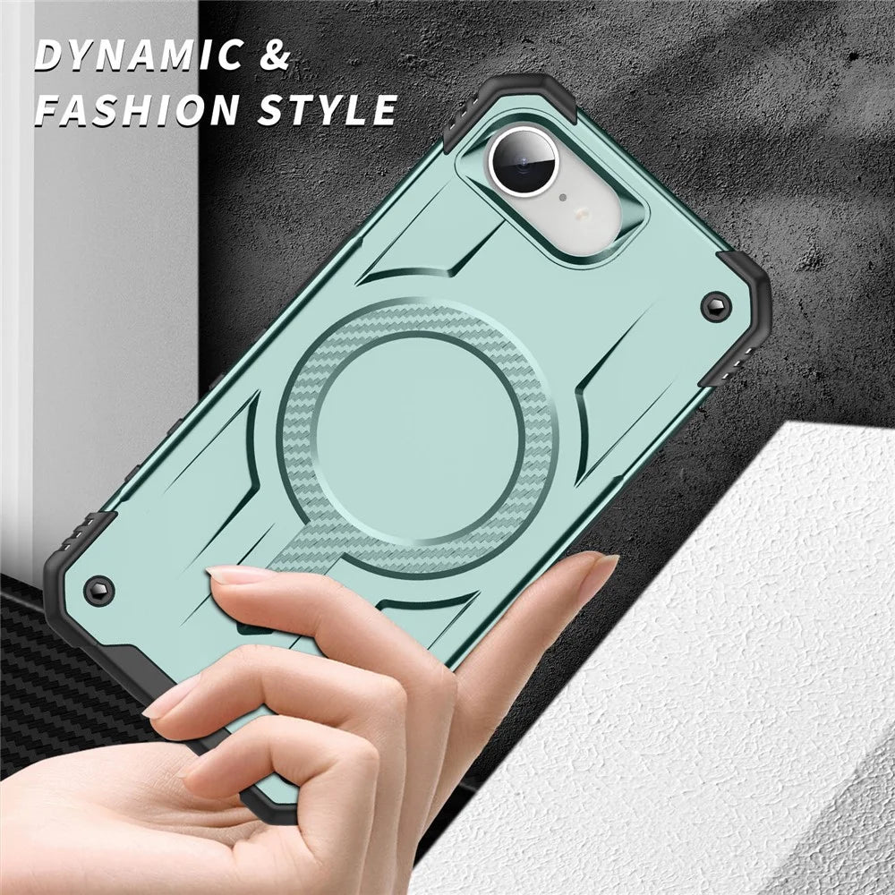 For iPhone 17e / 16e Case Compatible with MagSafe Four Corner Airbags PC + TPU Phone Cover - Midnight Green - 5