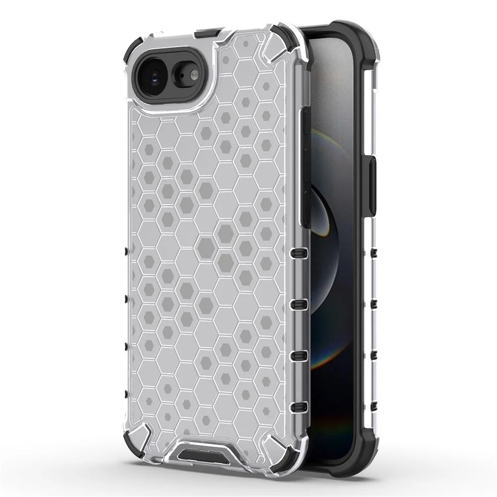 For iPhone 17e / 16e Case PC + TPU Phone Cover Honeycomb Shape - Grey - 1