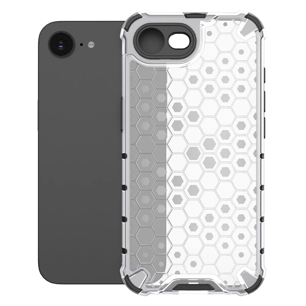 For iPhone 17e / 16e Case PC + TPU Phone Cover Honeycomb Shape - Grey - 2