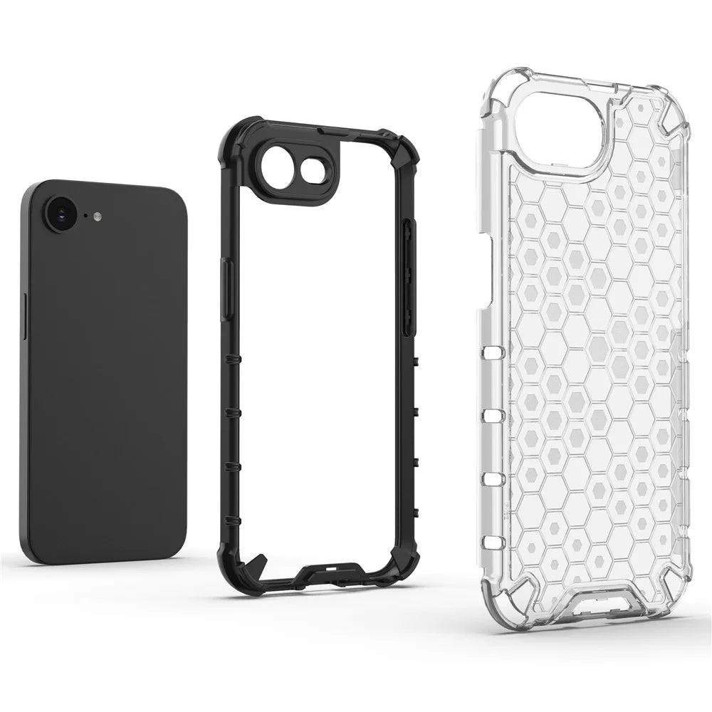 For iPhone 17e / 16e Case PC + TPU Phone Cover Honeycomb Shape - Grey - 3