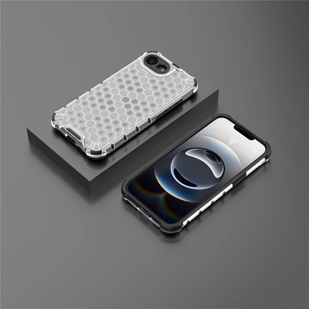 For iPhone 17e / 16e Case PC + TPU Phone Cover Honeycomb Shape - Grey - 6