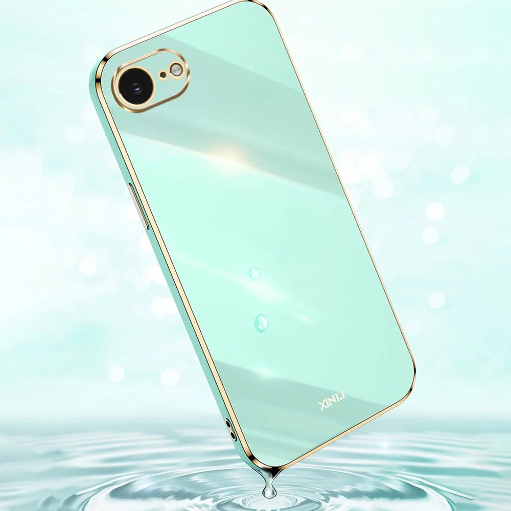 XINLI For iPhone 17e / 16e Case TPU Phone Cover with Electroplating Frame - Cyan - 6