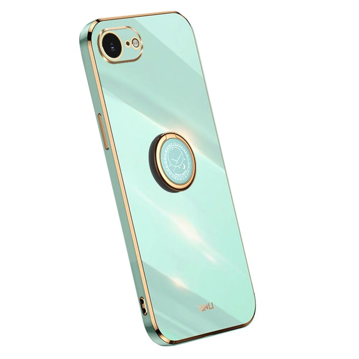 XINLI For iPhone 17e / 16e Case Ring Kickstand Electroplating TPU Phone Cover - Cyan - 1