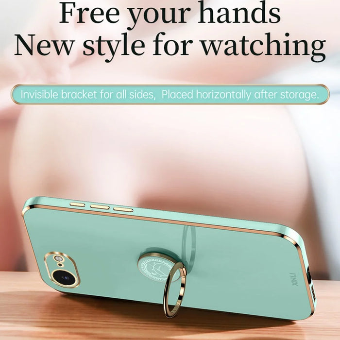 XINLI For iPhone 17e / 16e Case Ring Kickstand Electroplating TPU Phone Cover - Cyan - 2