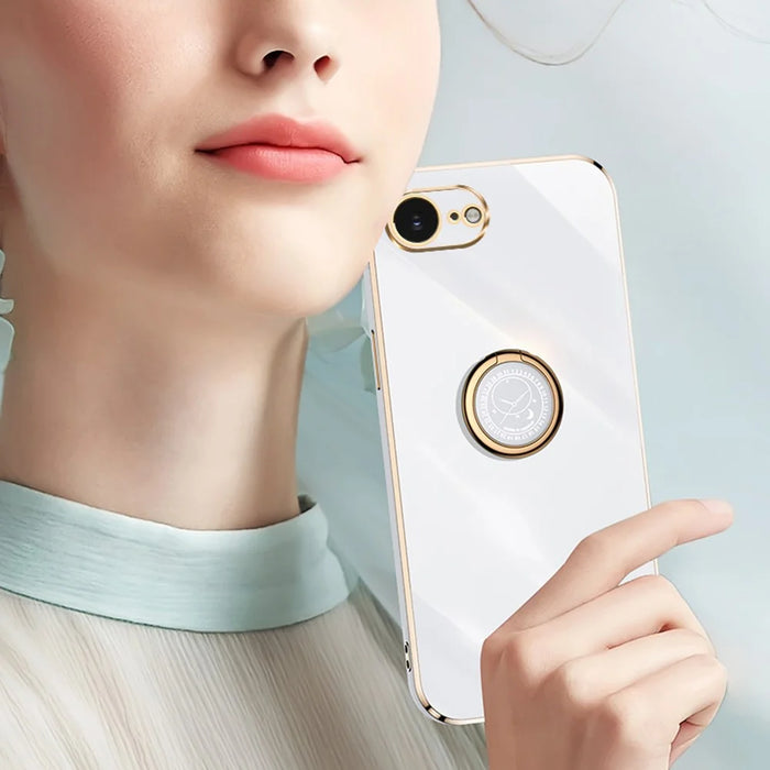 XINLI For iPhone 17e / 16e Case Ring Kickstand Electroplating TPU Phone Cover - Cyan - 4
