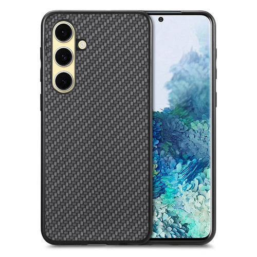 For Samsung Galaxy A56 5G Case Carbon Fiber Texture PU+PC+TPU Phone Back Cover - Black - 1