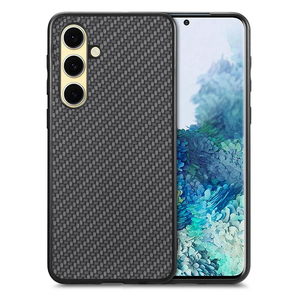 For Samsung Galaxy A56 5G Case Carbon Fiber Texture PU+PC+TPU Phone Back Cover - Black - 1