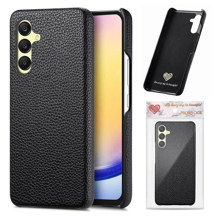 For Samsung Galaxy A16 4G / Galaxy A16 5G Case Litchi Texture Leather Coated PC Mobile Back Cover - Black - 1
