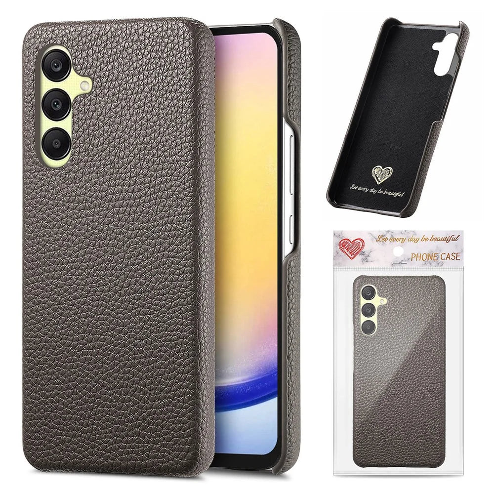 For Samsung Galaxy A36 5G Case Litchi Texture Leather Coated PC Mobile Back Cover - Silver Grey - 1