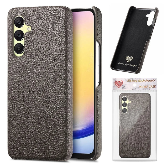 For Samsung Galaxy A36 5G Case Litchi Texture Leather Coated PC Mobile Back Cover - Silver Grey - 1