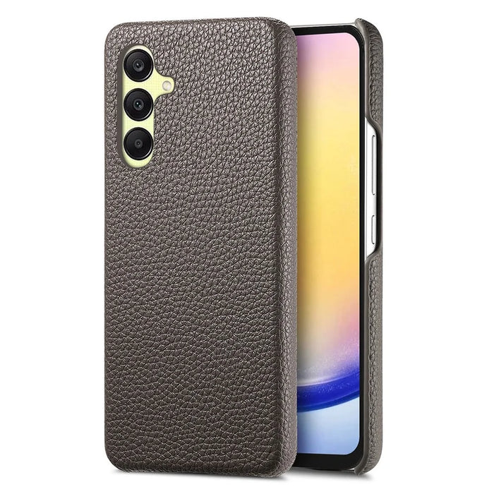 For Samsung Galaxy A36 5G Case Litchi Texture Leather Coated PC Mobile Back Cover - Silver Grey - 4