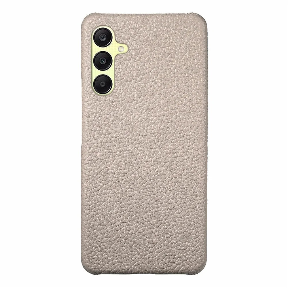 For Samsung Galaxy S25 Case Litchi Texture Leather Coated PC Mobile Back Cover - Khaki Grey - 3