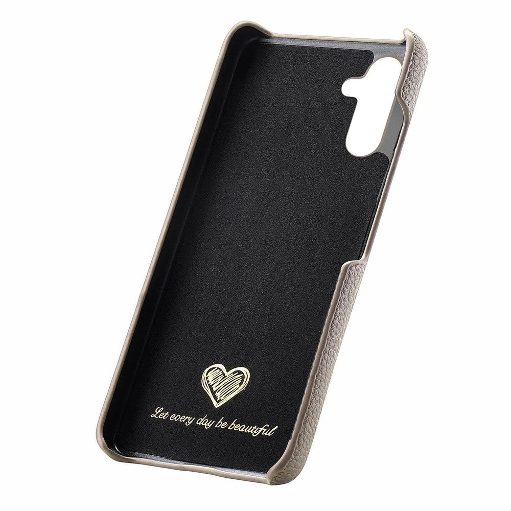 For Samsung Galaxy S25 Case Litchi Texture Leather Coated PC Mobile Back Cover - Khaki Grey - 5