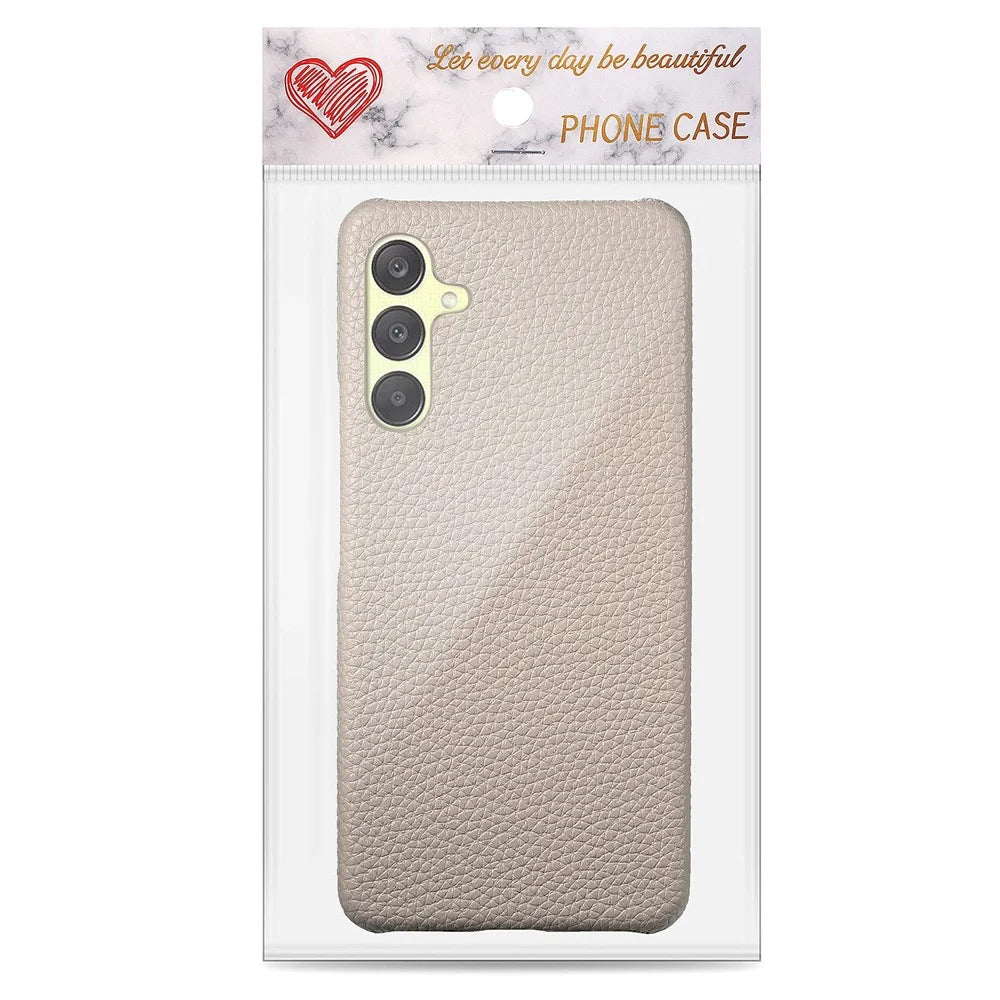 For Samsung Galaxy S25 Case Litchi Texture Leather Coated PC Mobile Back Cover - Khaki Grey - 7