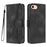 For iPhone 17e / 16e Leather Case Wallet Stand Smile Imprinted Phone Cover with Strap - Black - 1