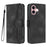 For iPhone 16 Leather Case Wallet Stand Smile Imprinted Phone Cover with Strap - Black - 1