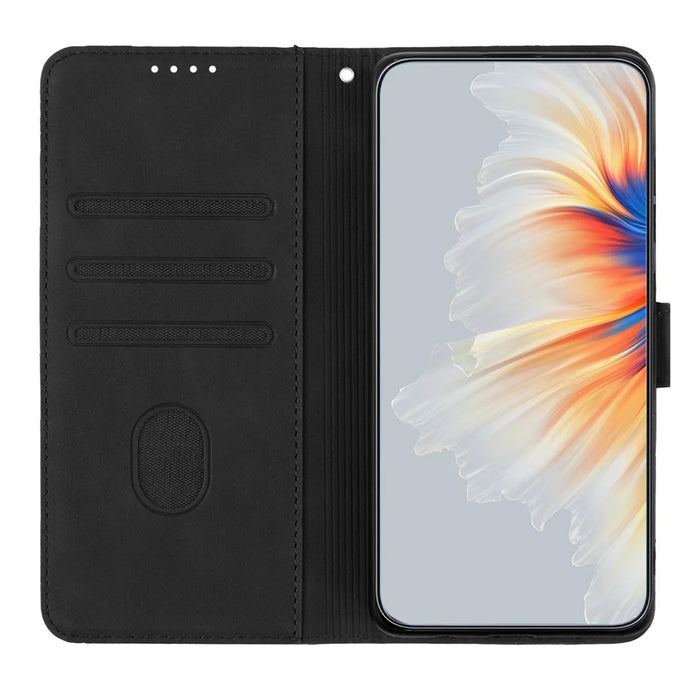 For iPhone 16 Leather Case Wallet Stand Smile Imprinted Phone Cover with Strap - Black - 3