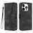 For iPhone 16 Pro Leather Case Wallet Stand Smile Imprinted Phone Cover with Strap - Black - 1