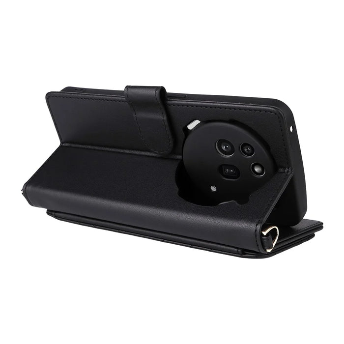 For Nothing Phone (3a) Pro Wallet Case with Shoulder / Wrist Strap Leather Phone Cover Stand - Black - 6