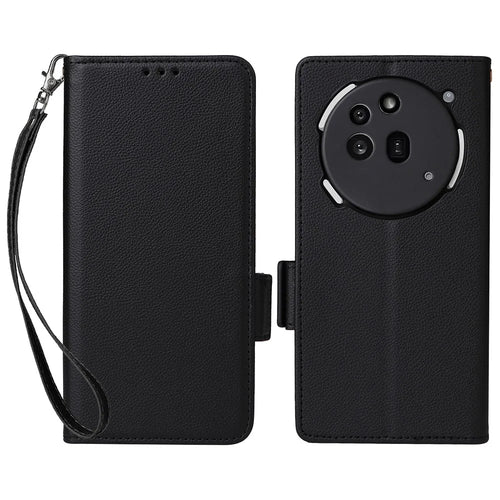 For Nothing Phone (3a) Pro Case with Wrist Strap Litchi Texture PU Leather Wallet Phone Cover - Black - 1
