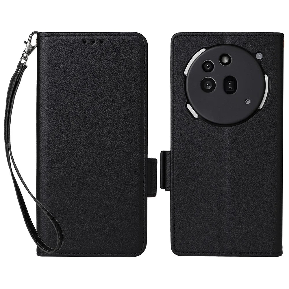 For Nothing Phone (3a) Pro Case with Wrist Strap Litchi Texture PU Leather Wallet Phone Cover - Black - 1