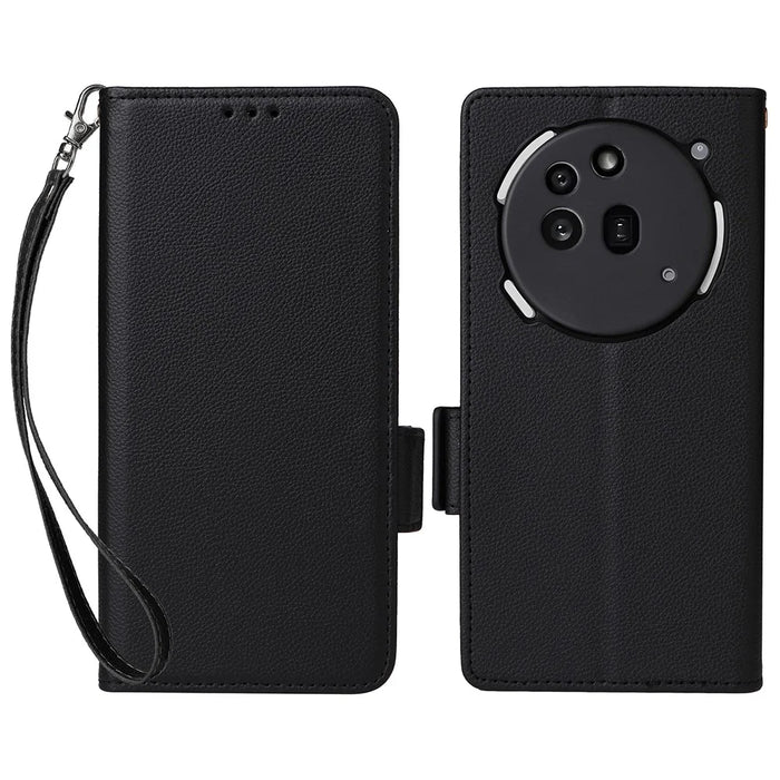 For Nothing Phone (3a) Pro Case with Wrist Strap Litchi Texture PU Leather Wallet Phone Cover - Black - 1
