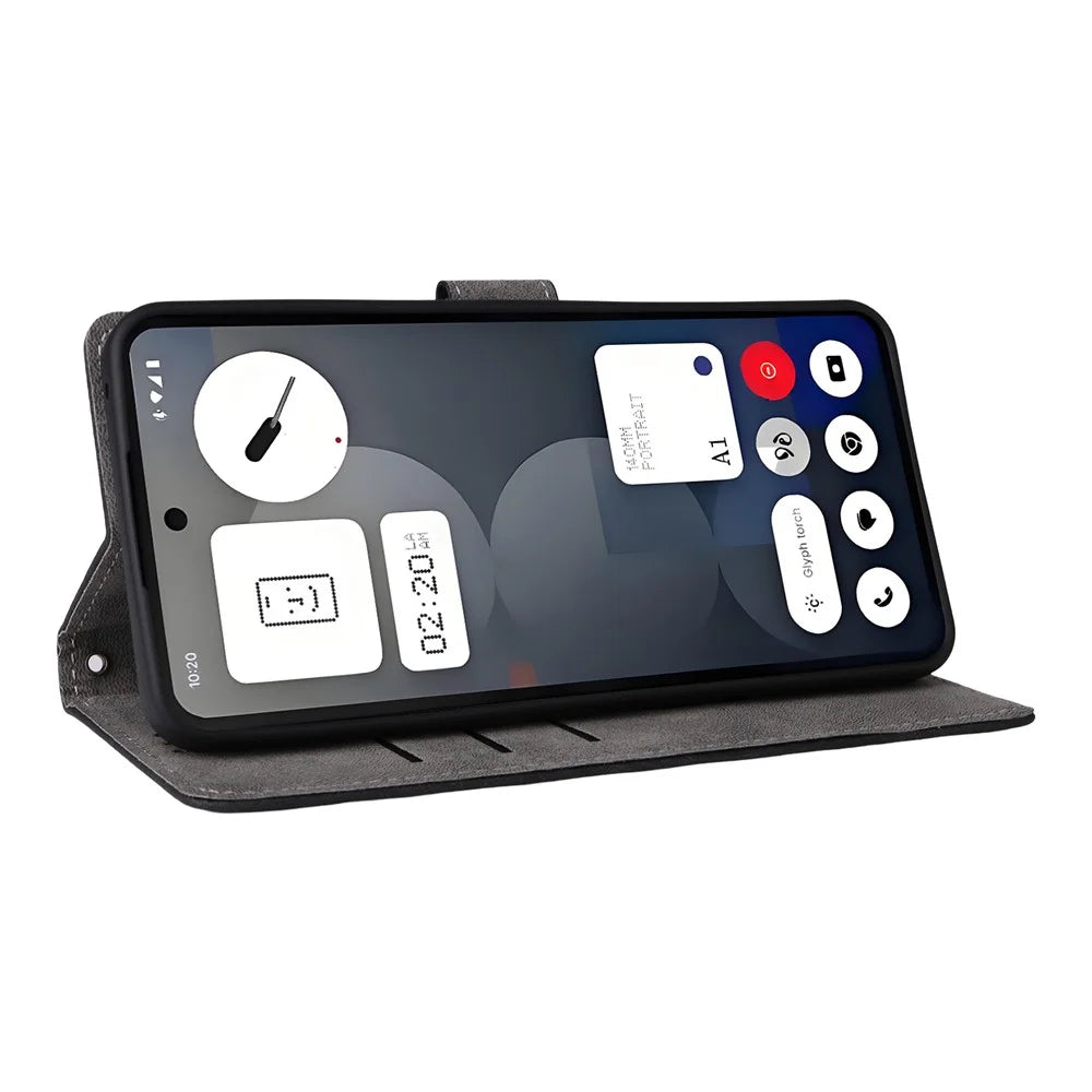 For Nothing Phone (3a) Pro Case Wallet RFID Blocking PU Leather Cover Viewing Stand - Black - 4